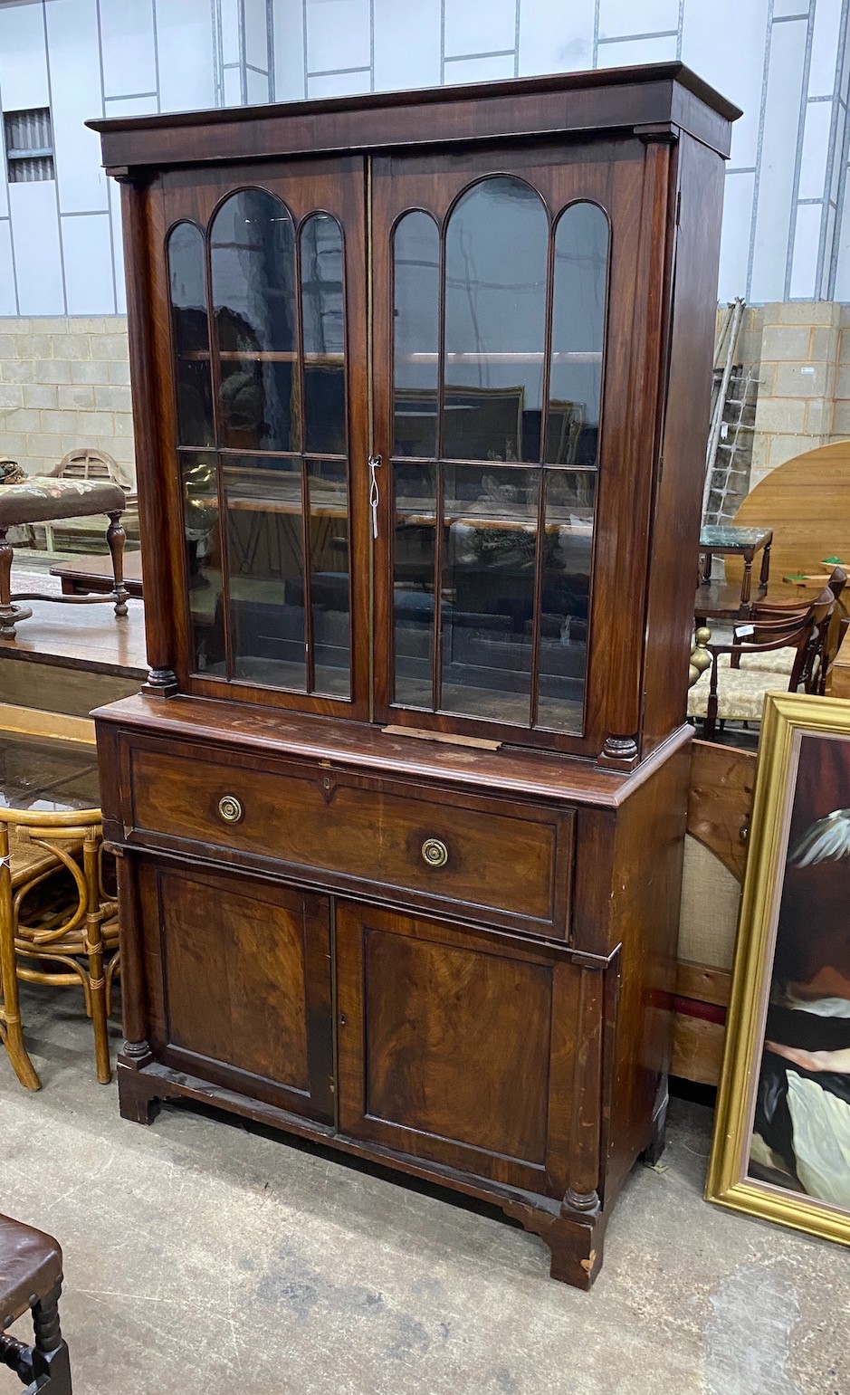 A Regency mahogany secretaire bookcase, width 121cm, depth 52cm, height 223cm